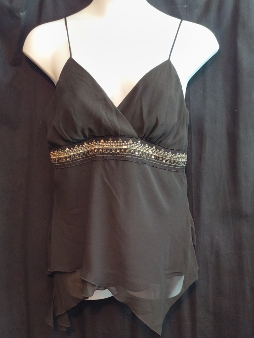 Studio 1940 Elegant Black Spaghetti-Strap Beaded V-Neck Camisole #0065